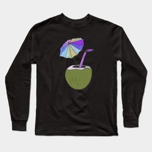 Hand drawn coconut drink with colorful umbrella drink Long Sleeve T-Shirt